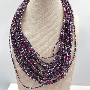 Vintage 80s Seed Bead Torsade Necklace Multi-Strand Rainbow Boho Hippie Layered